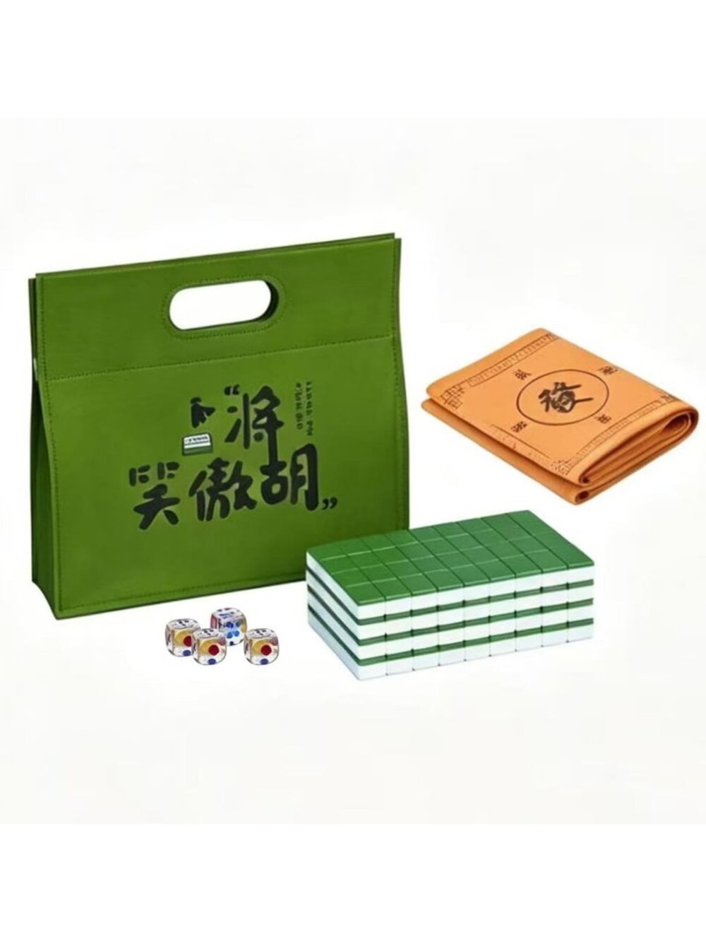 Traditional Chinese Mahjong Set - 144 Tiles, 30mm Green & White, Storage Case